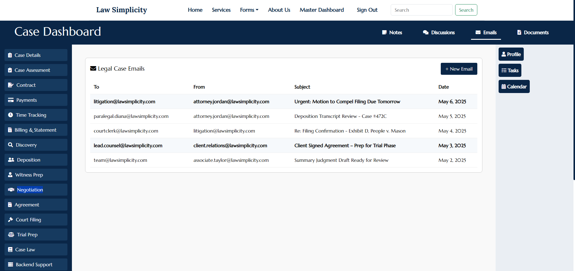 LawSimplicity Email Section